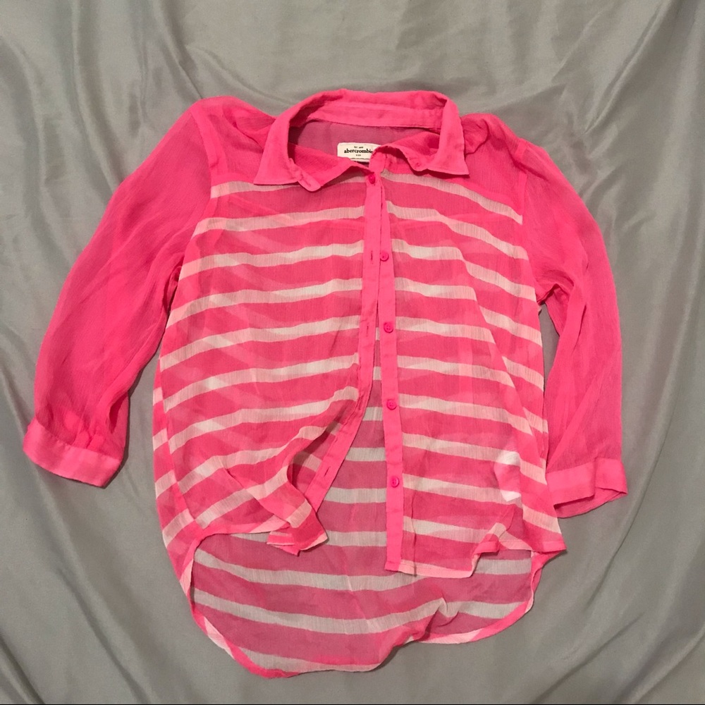 Abercrombie Kids Sheer Striped Hot Pink Blouse